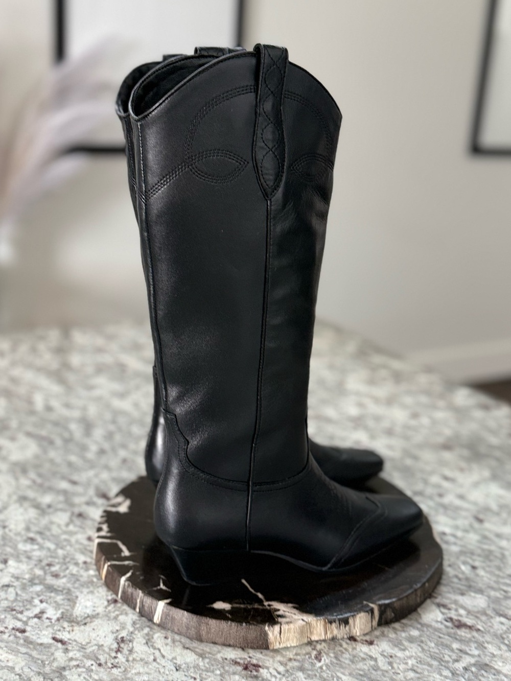 Steve Madden Dollie Black Leather Tall Western Boots Never Worn Cowboy Riding - Picture 8 of 11